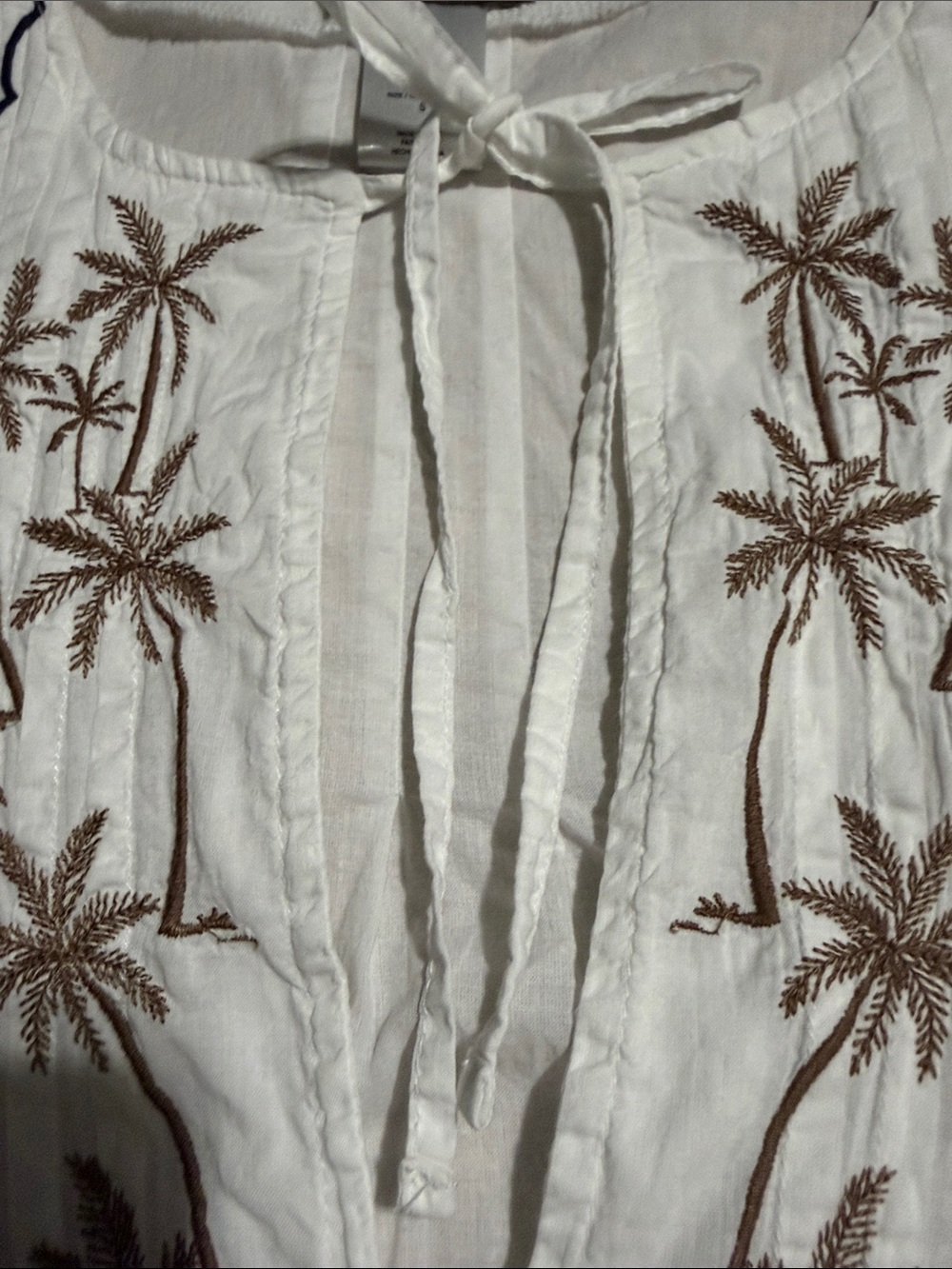 Tommy Bahama White Cotton Top with Brown Label and Embroidery - Picture 10 of 16